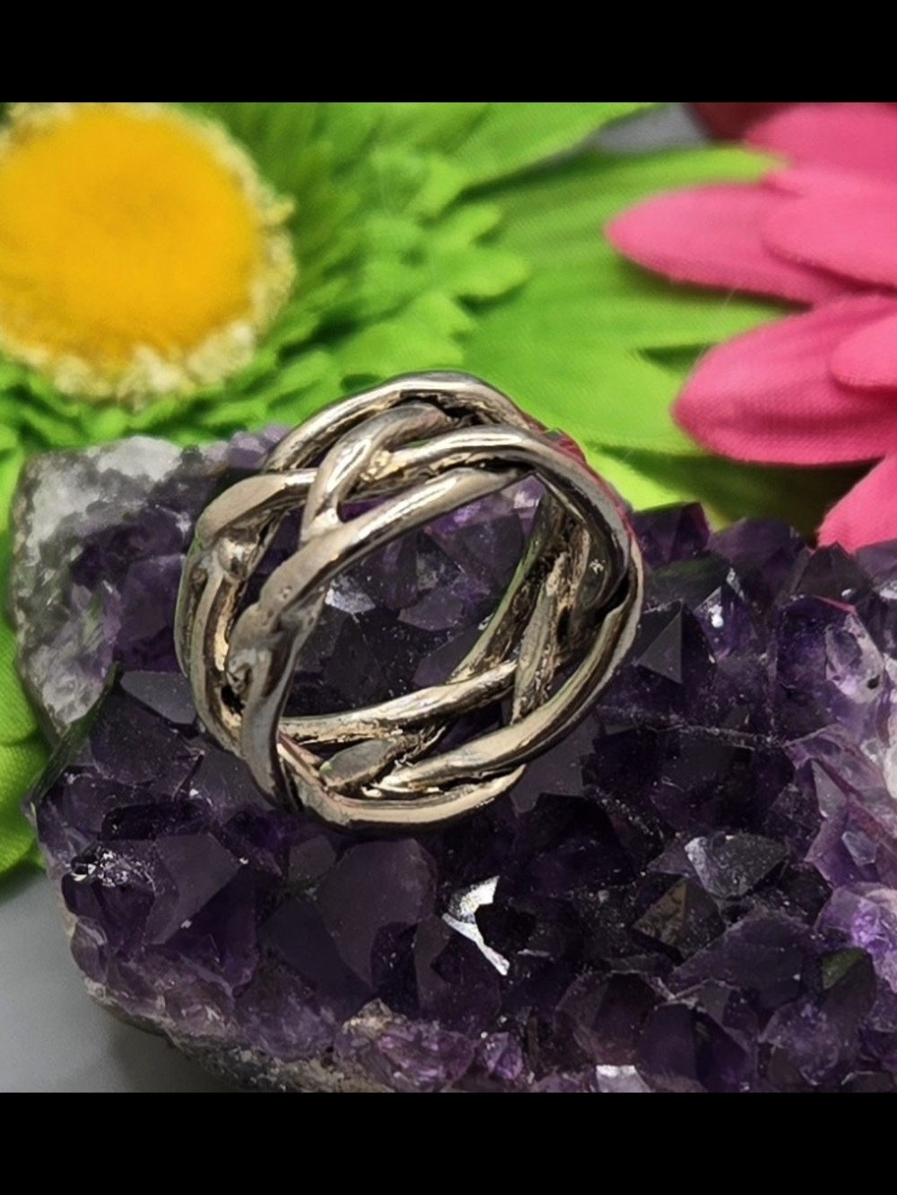 Brutalist Twisted Openwork Ring Hand Wrought Silver Tone Size 8